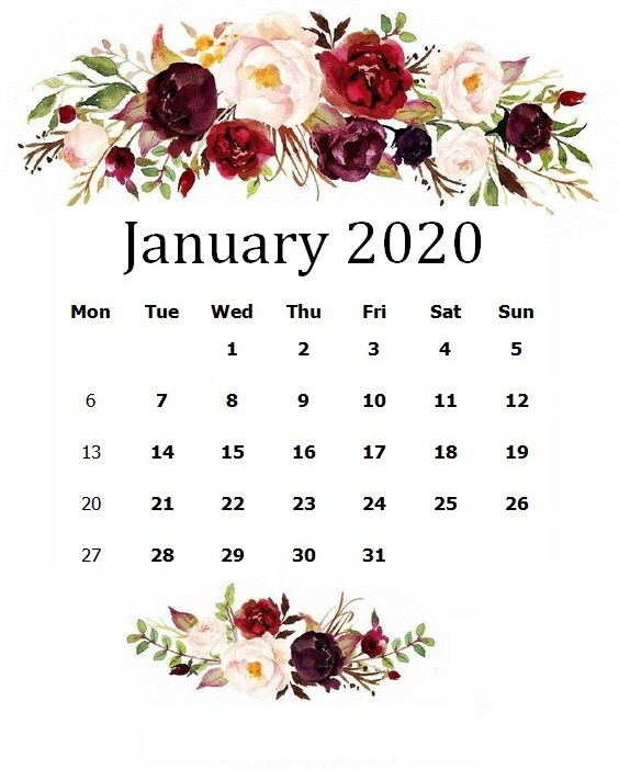 Cute January 2020 Calendar 