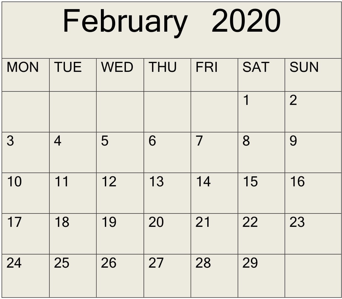 February 2020 Calendar