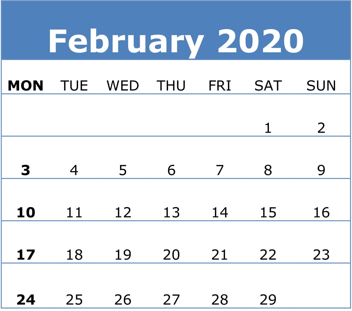 February 2020 Calendar Printable 