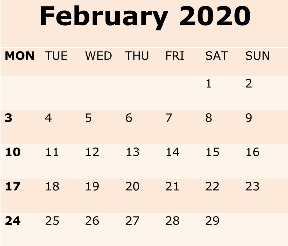 February 2020 Calendar Printable 