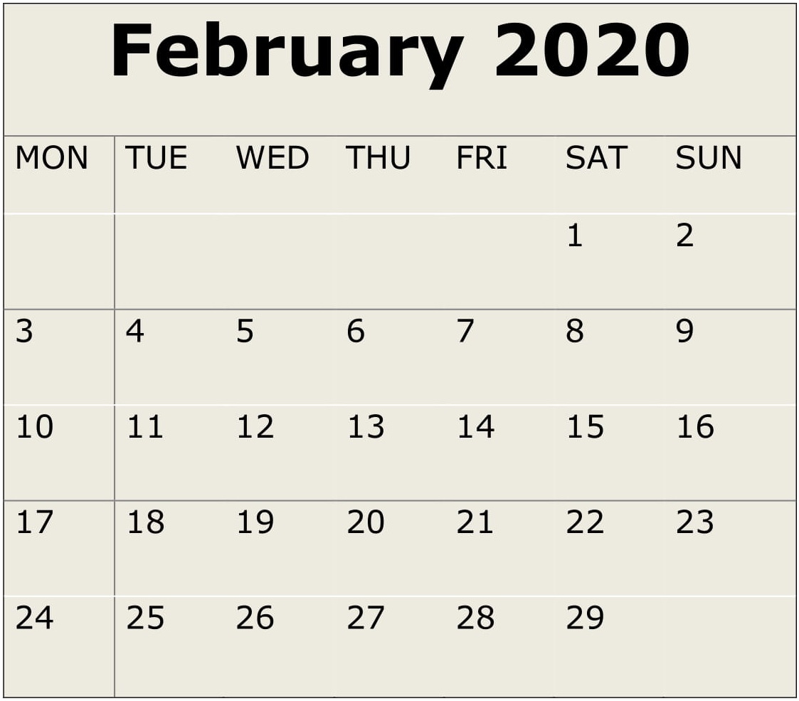 February 2020 Calendar Printable 