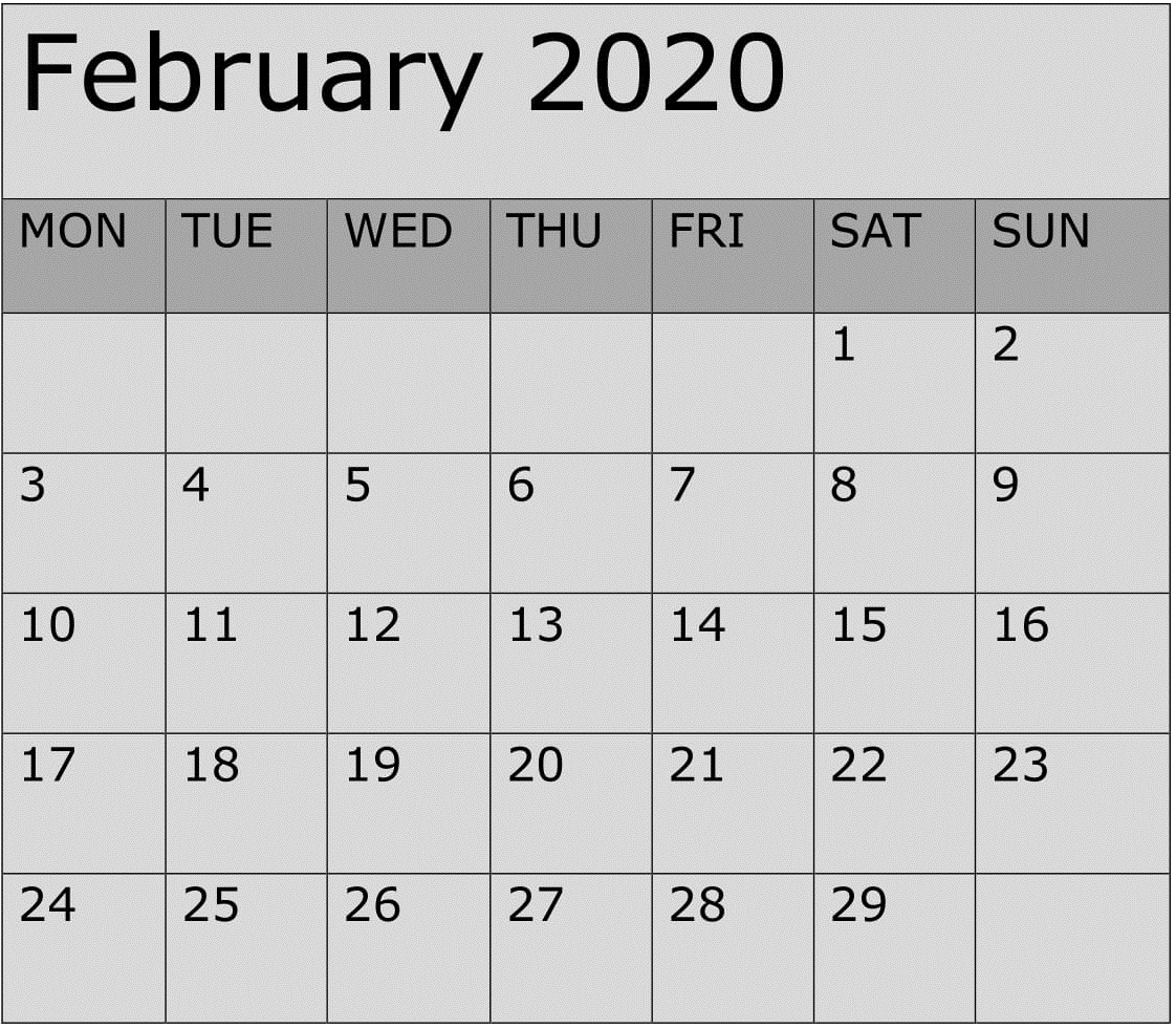 February 2020 Calendar Printable 