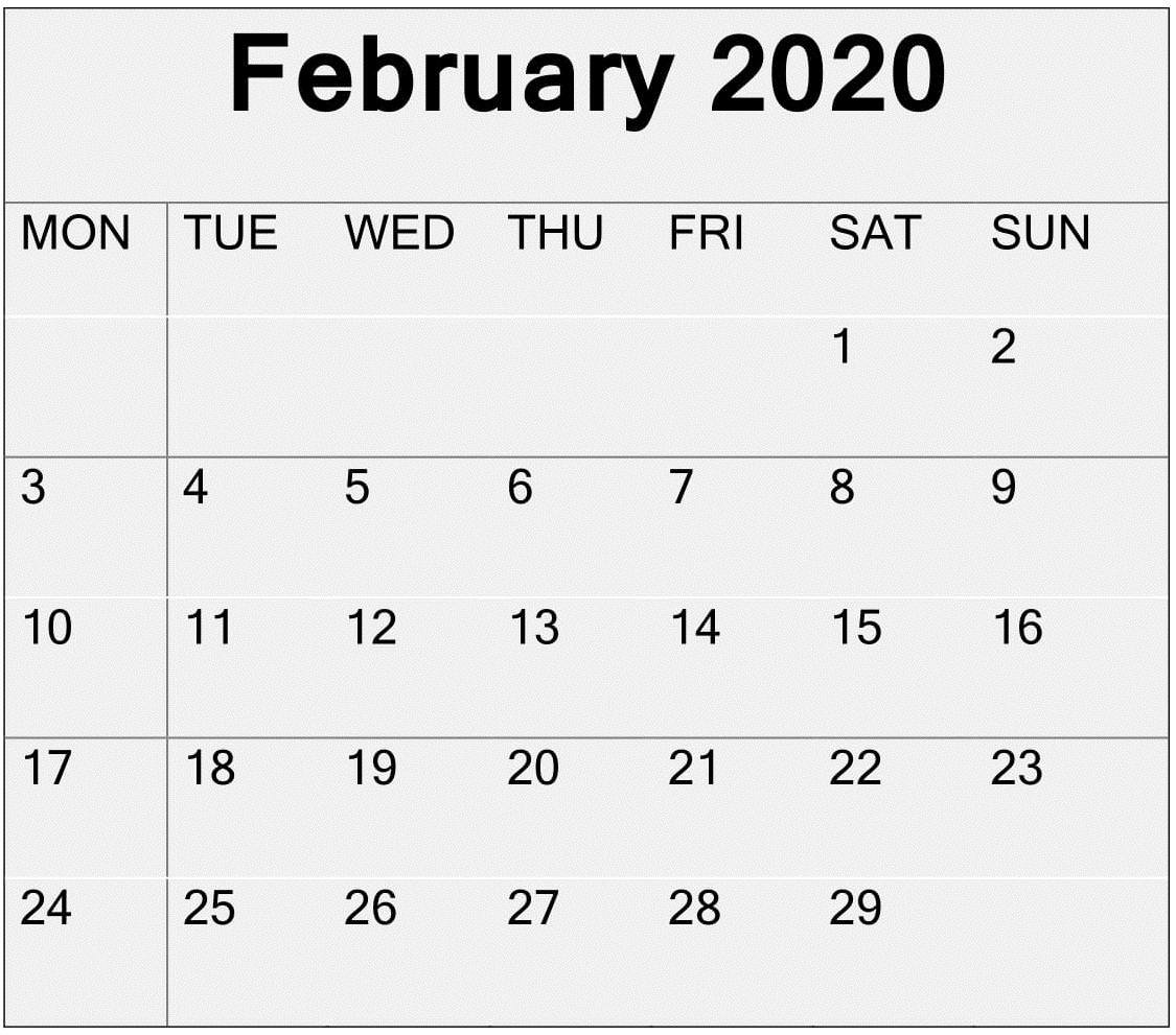 February 2020 Calendar