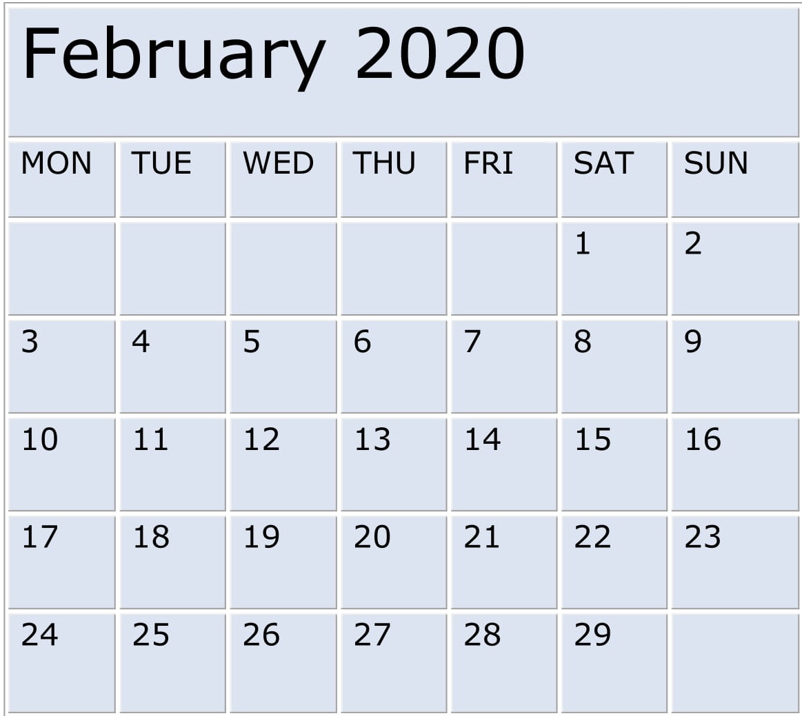 Free Printable February 2020 Calendar