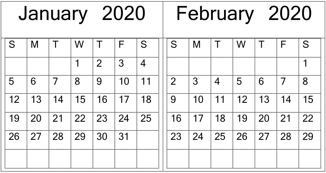 January February 2020 Calendar 