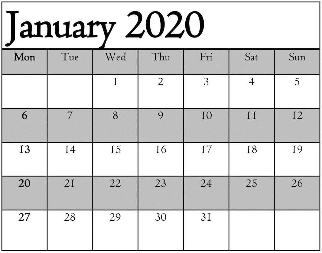 January 2020 Blank Calendar