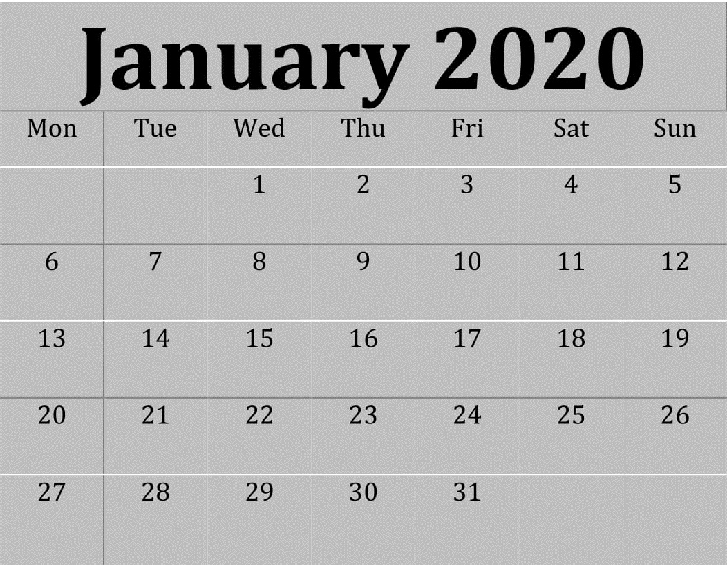 January 2020 Printable Calendar 