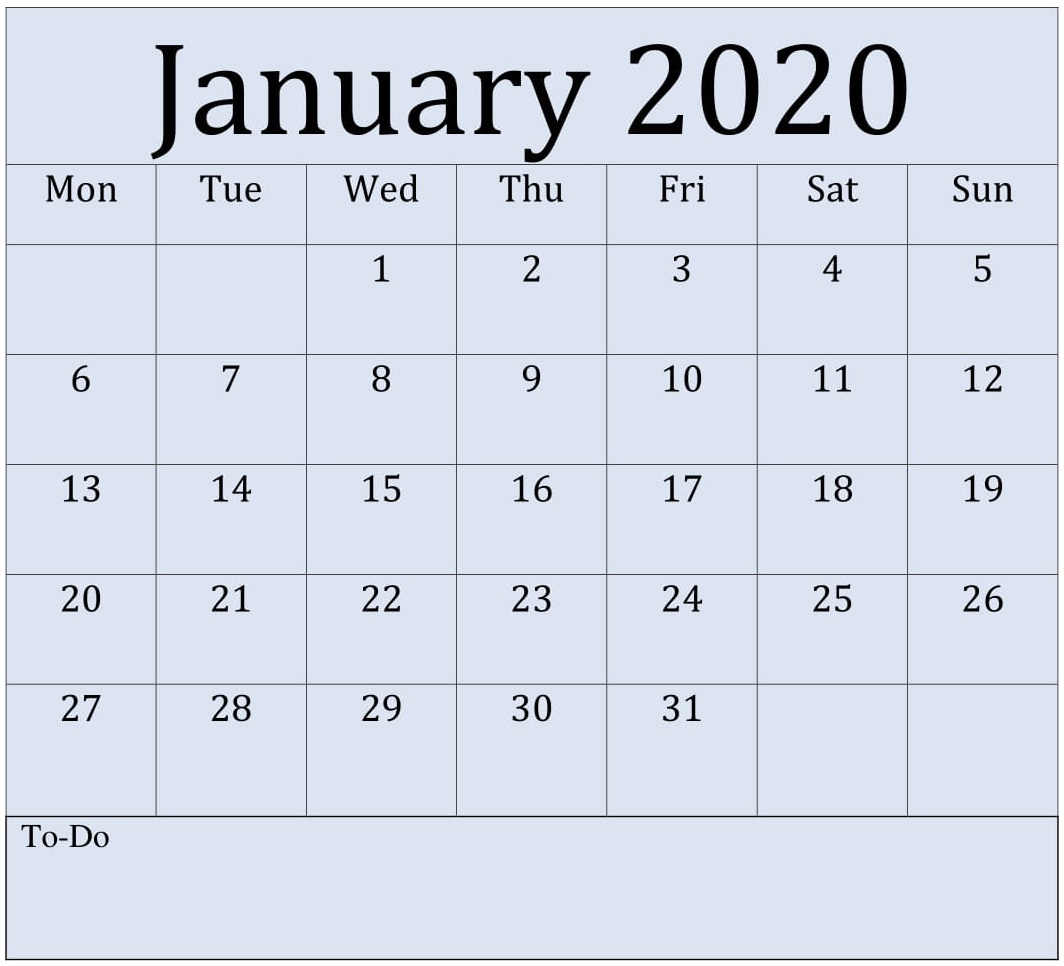 January 2020 Printable Calendar 