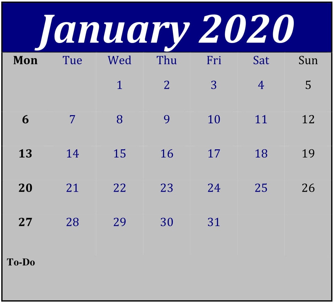 January 2020 Printable Calendar 