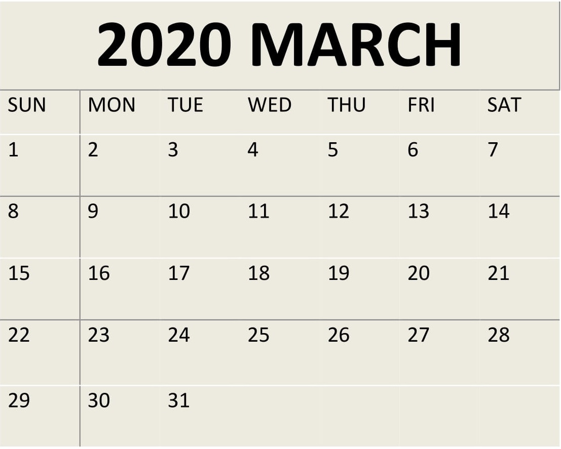 March 2020 Calendar