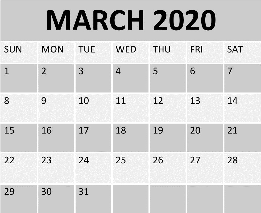 March 2020 Calendar