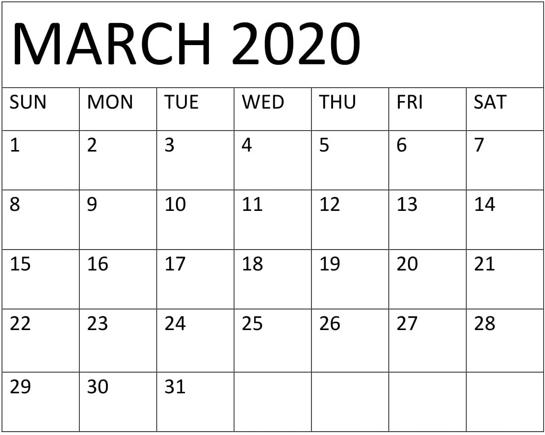 March 2020 Calendar