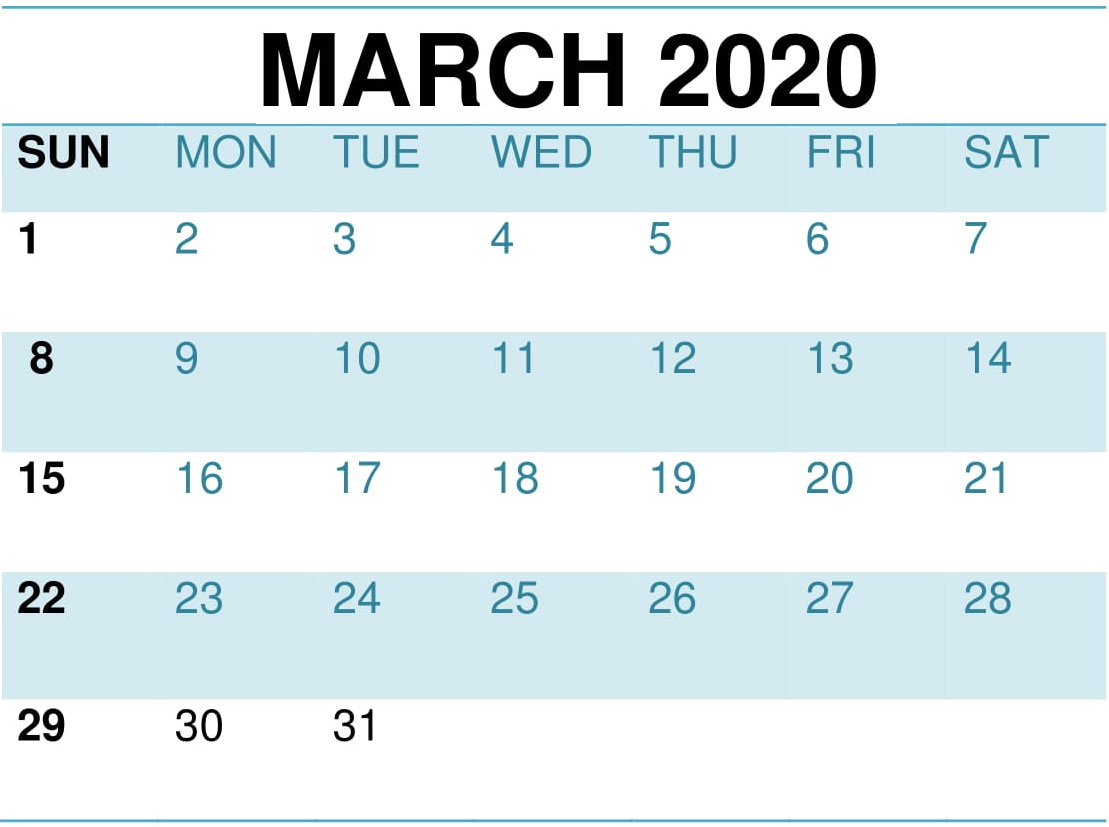 March 2020 Calendar Printable