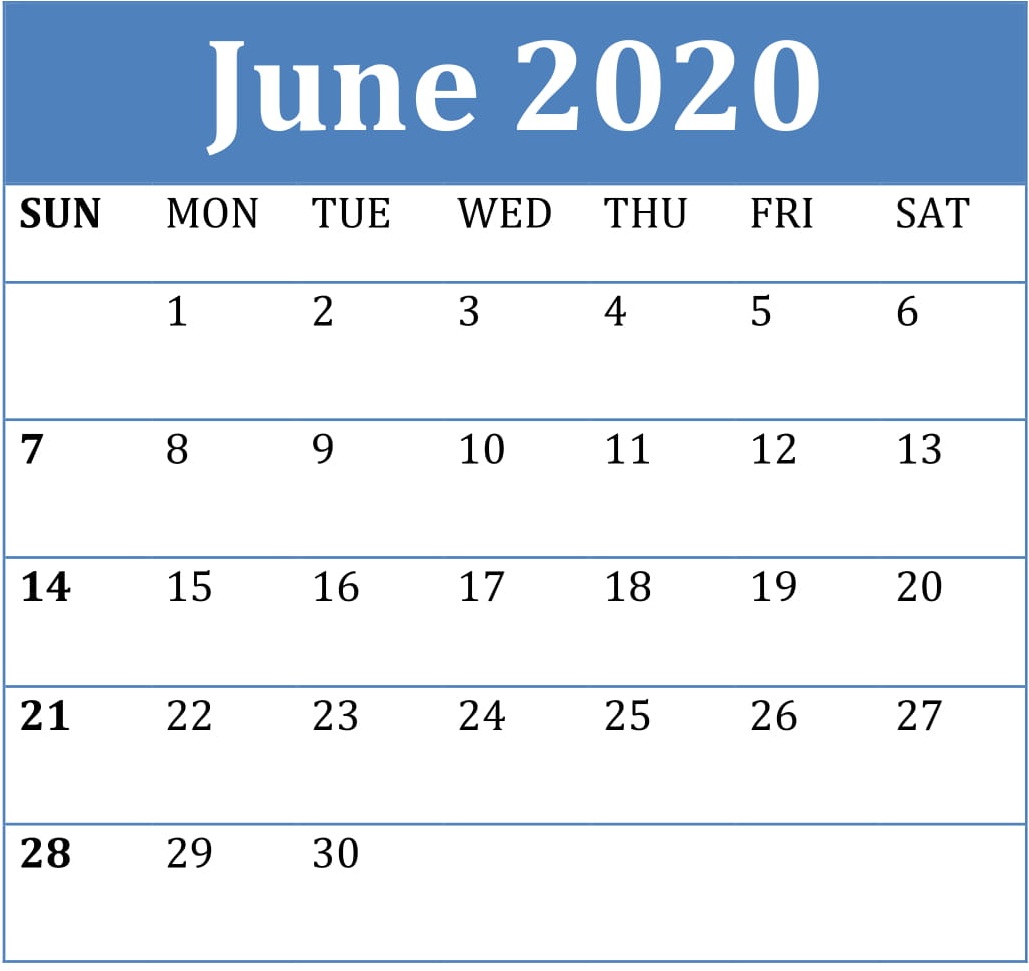 2020 June Calendar 