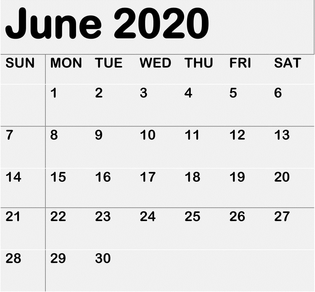 2020 June Calendar 