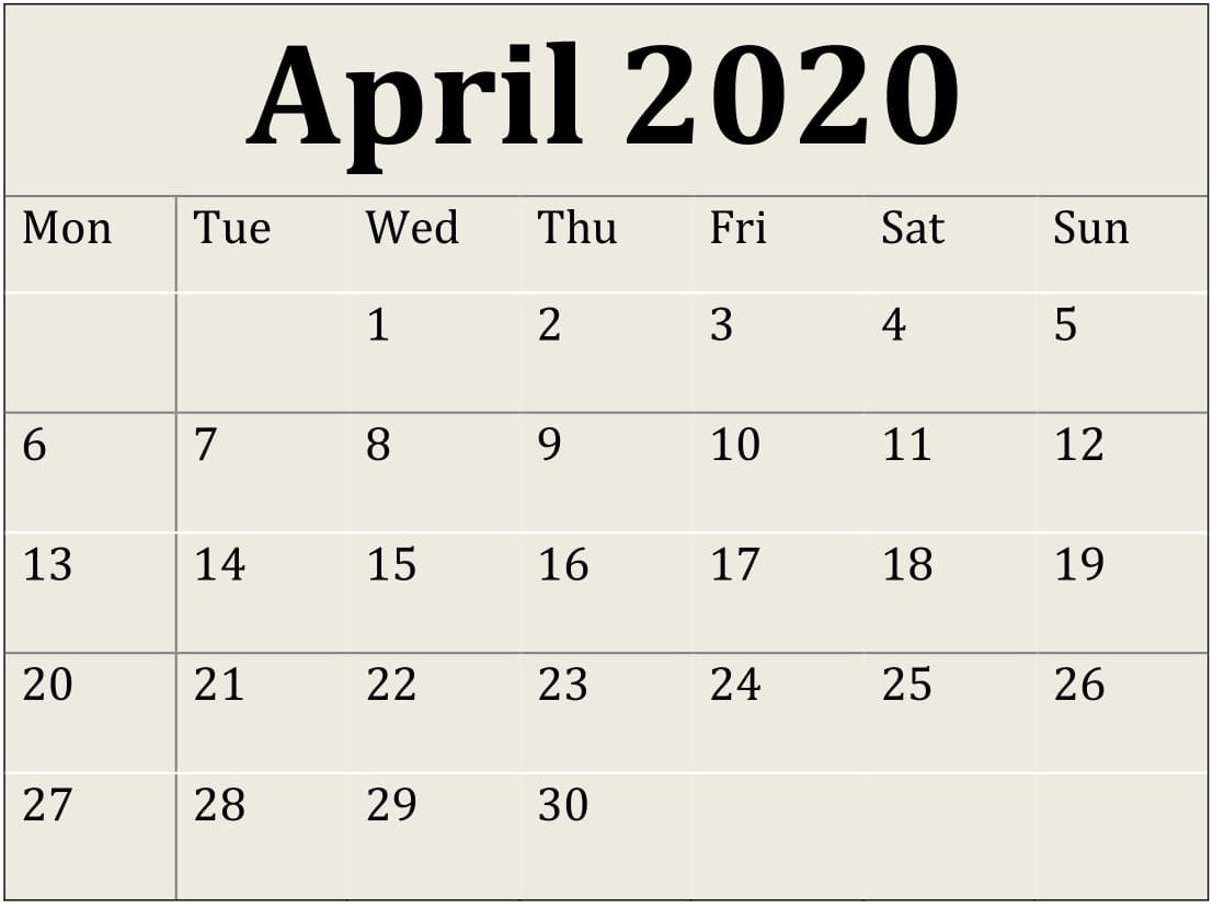 April 2020 Calendar 