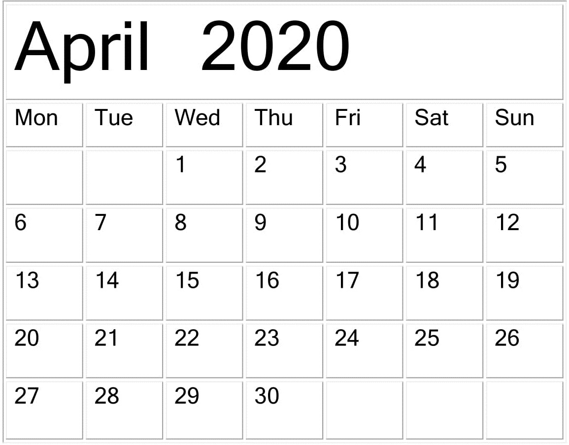 April 2020 Calendar Template