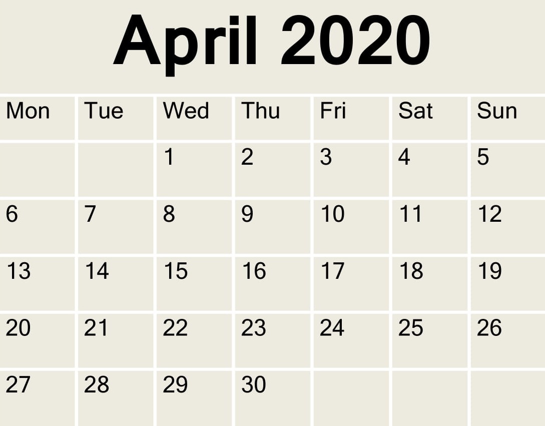 April 2020 Calendar Template