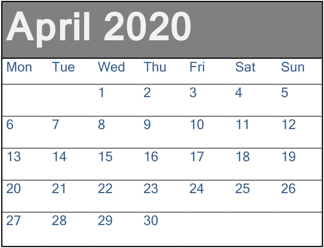 April Calendar 2020