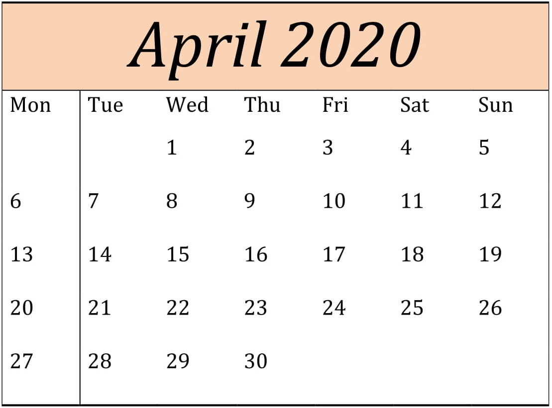 April Calendar 2020