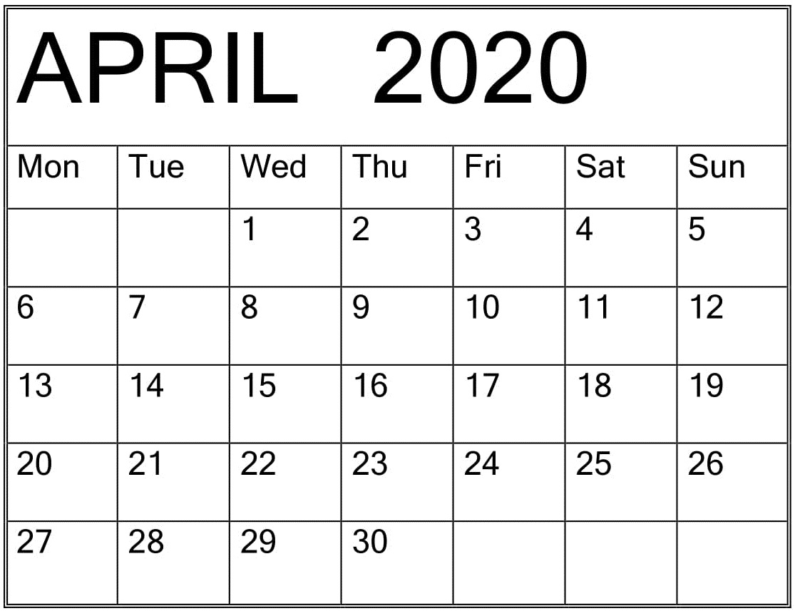 April Calendar 2020