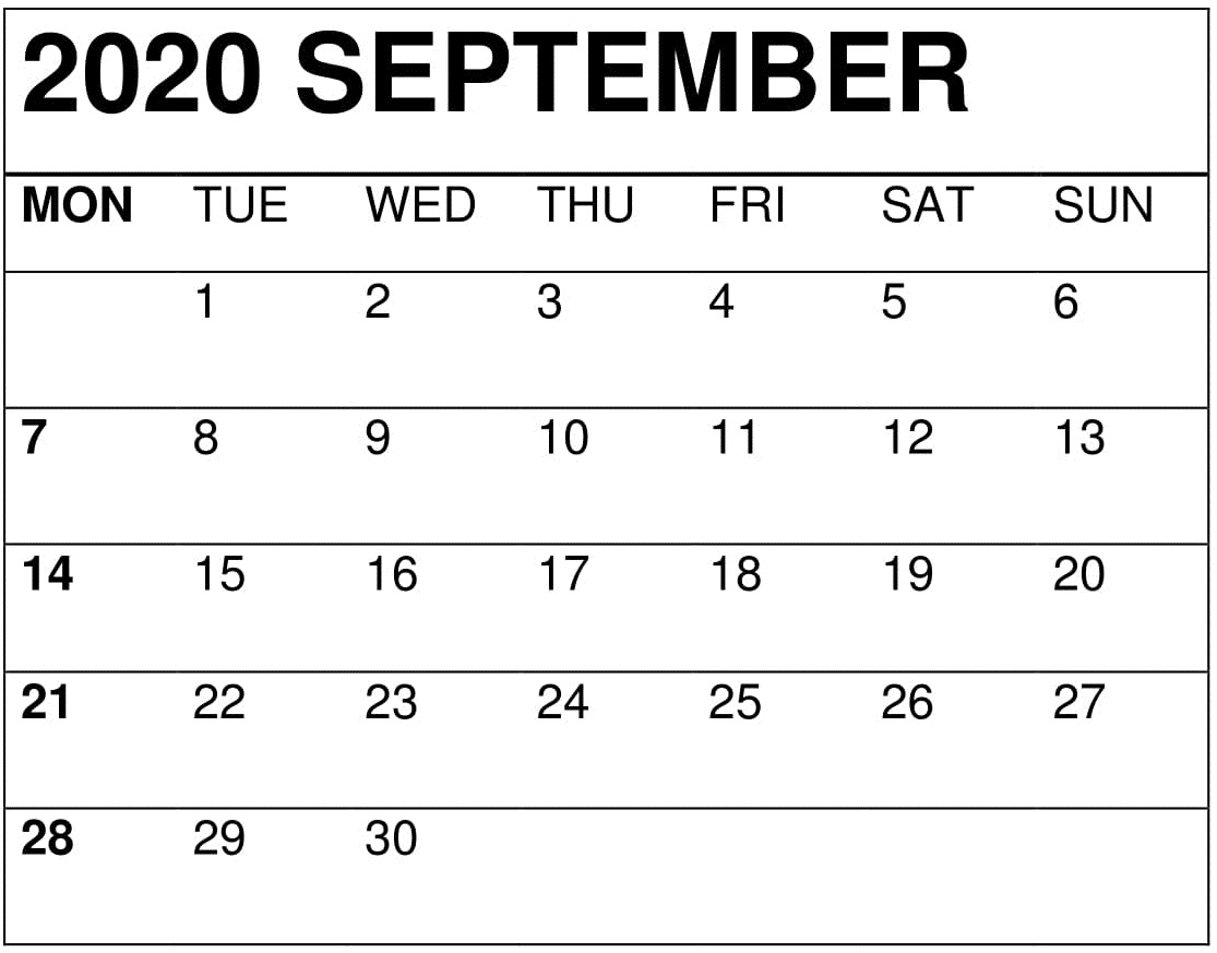 September 2020 Calendar