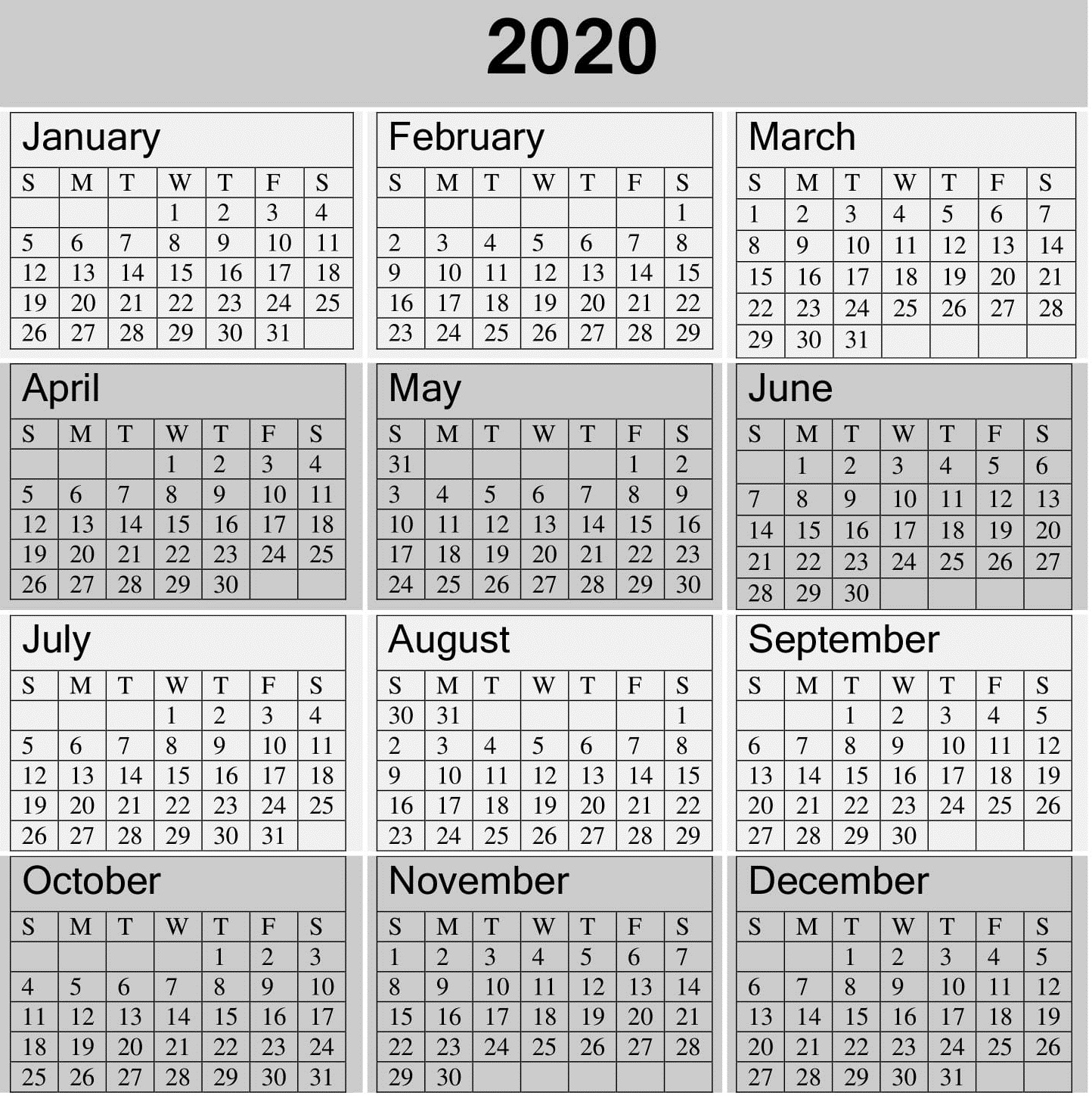 Calendar 2020 Template 