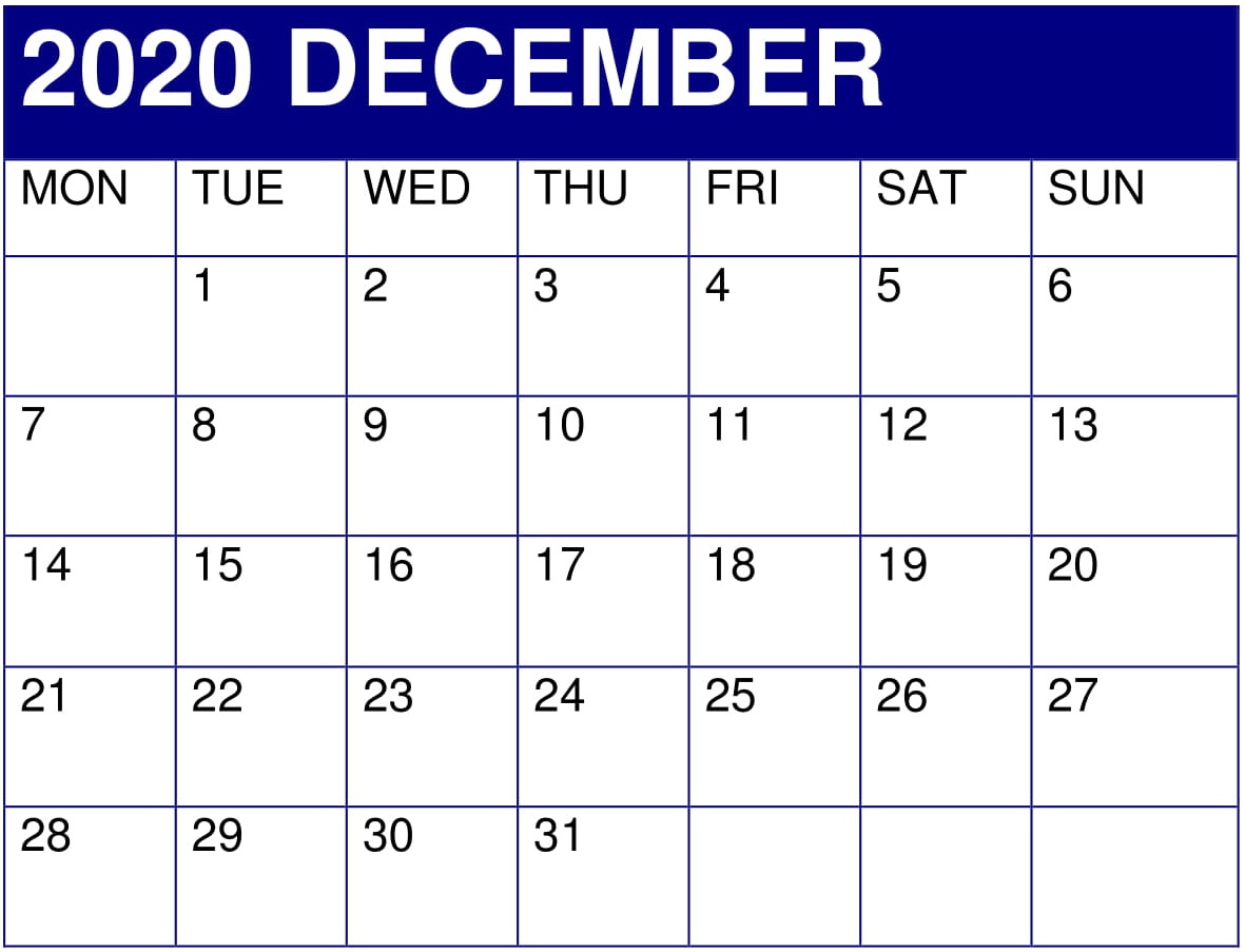 December 2020 Calendar 