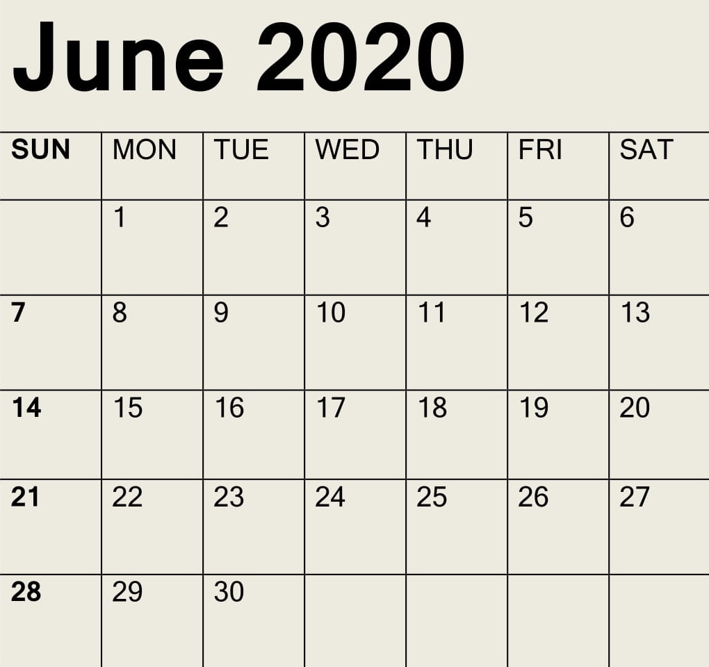 2020 June Calendar 