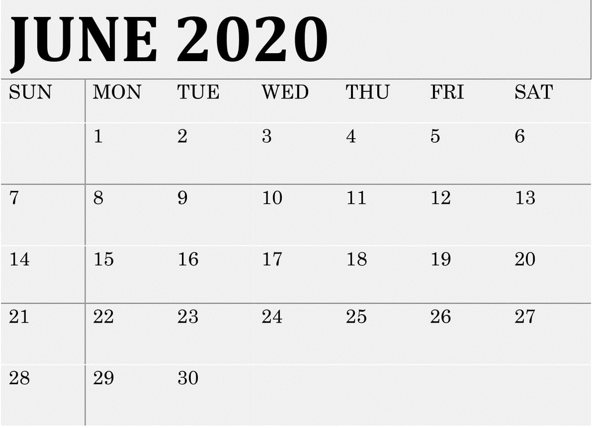 June 2020 Calendar 