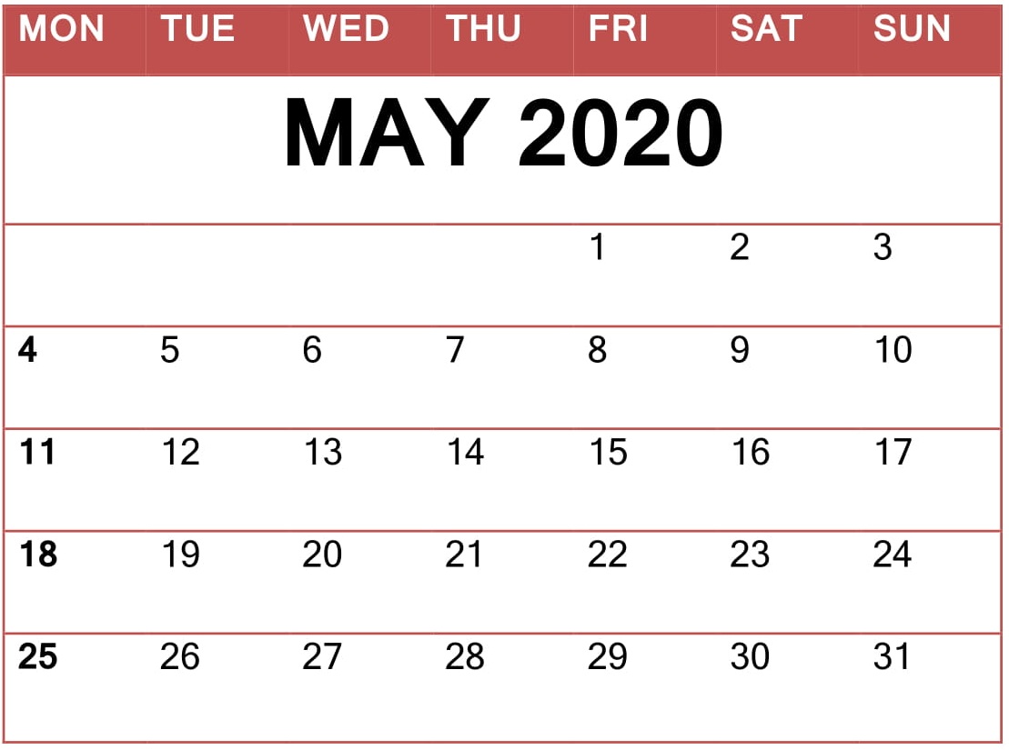 May 2020 Calendar 