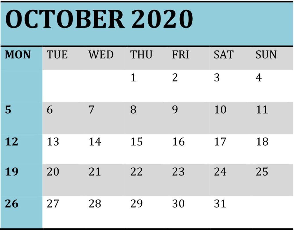 October 2020 Calendar