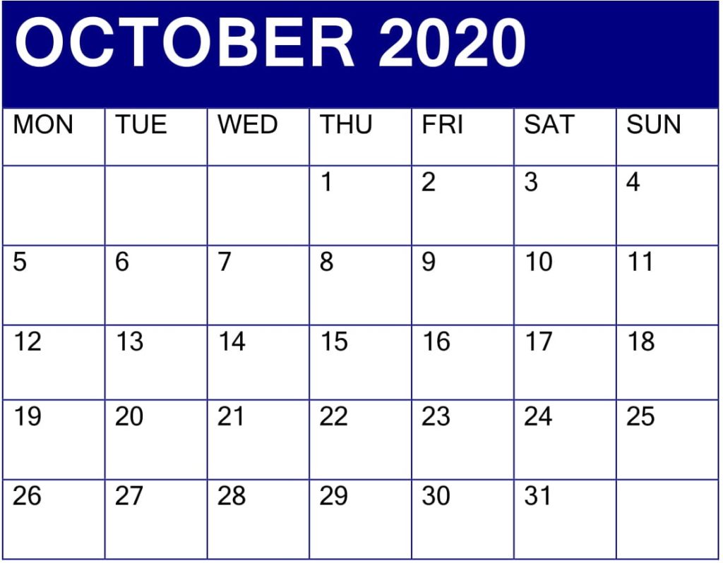 October 2020 Calendar