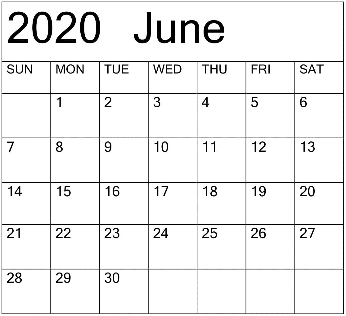 Printable June 2020 Calendar