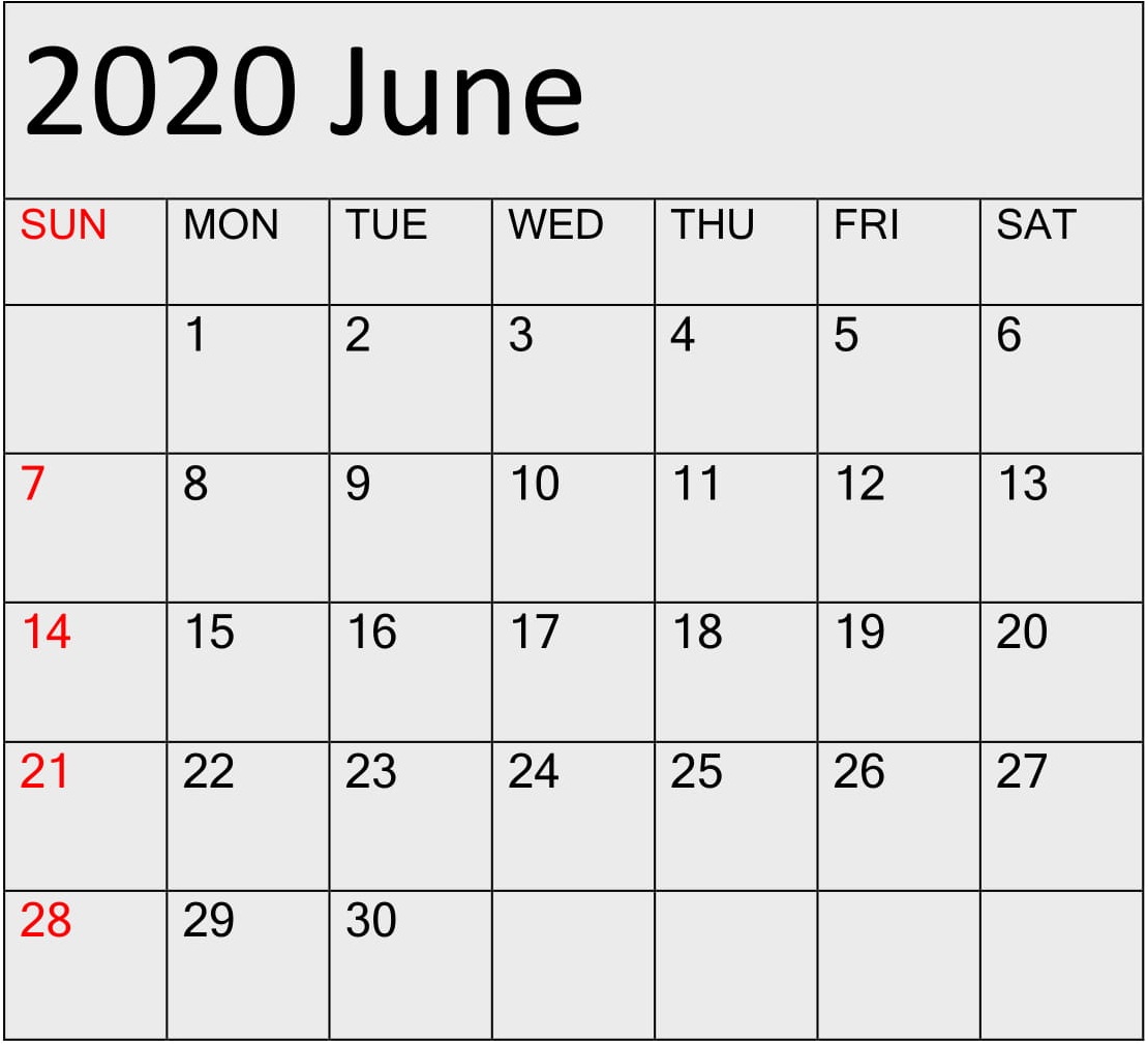 Printable June 2020 Calendar