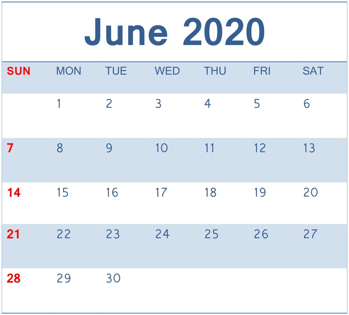 Printable June 2020 Calendar