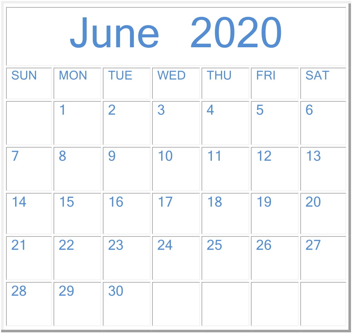 Printable June 2020 Calendar