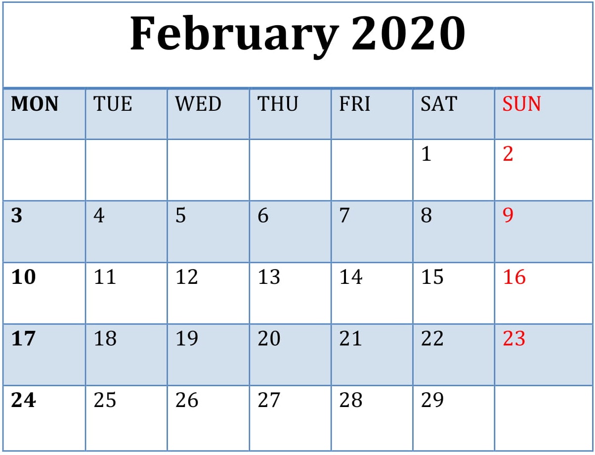 February 2020 Calendar Template