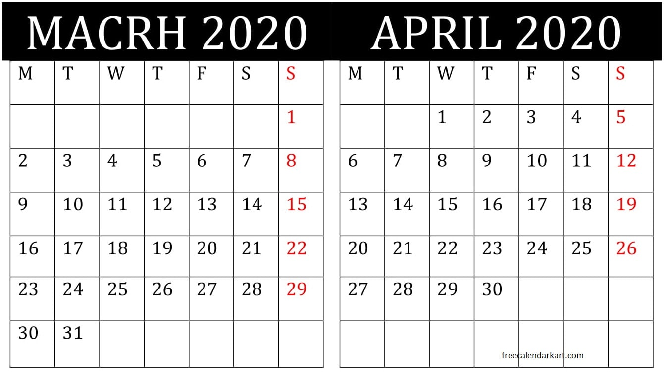 March April 2020 Calendar