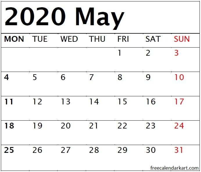 May 2020 Calendar Template