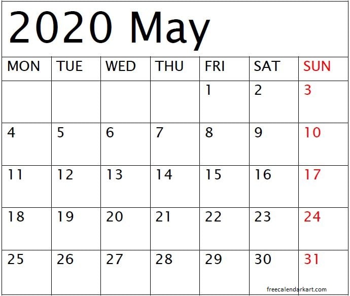  May 2020 Calendar Template