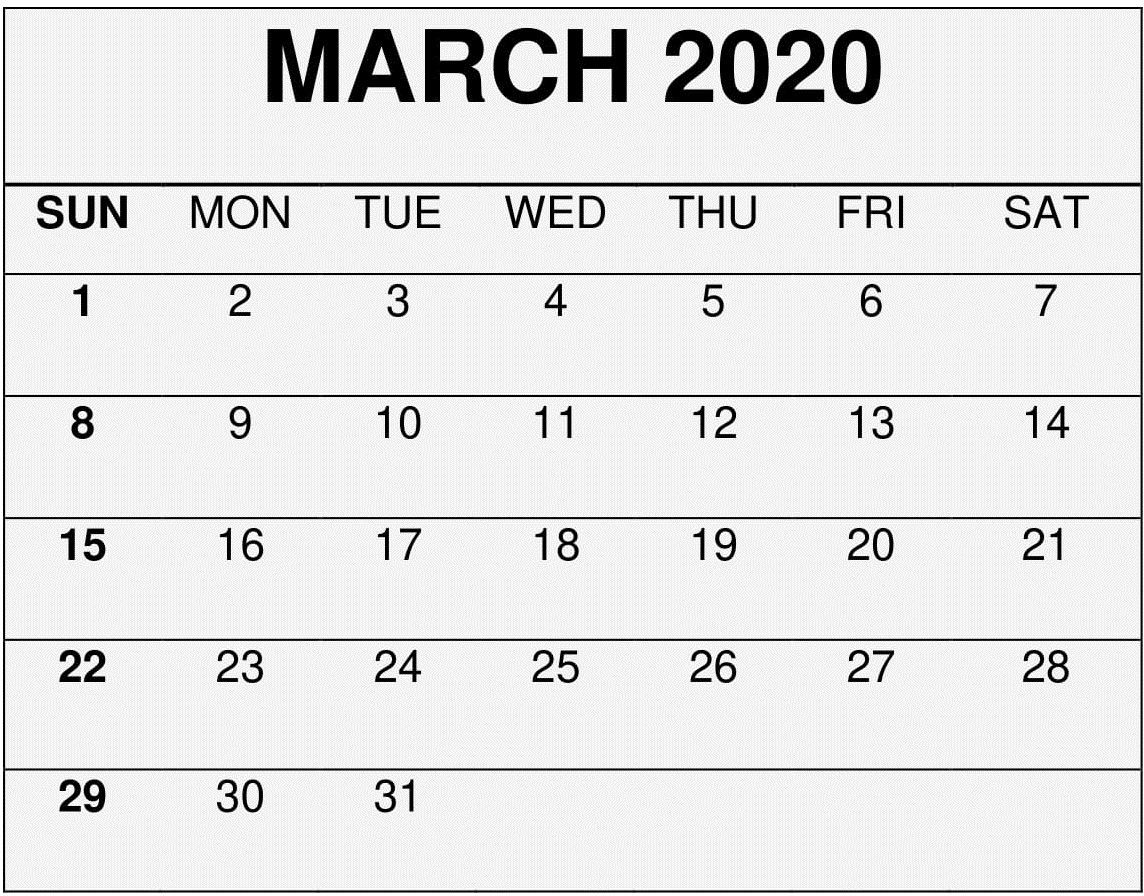 Printable March 2020 Calendar 