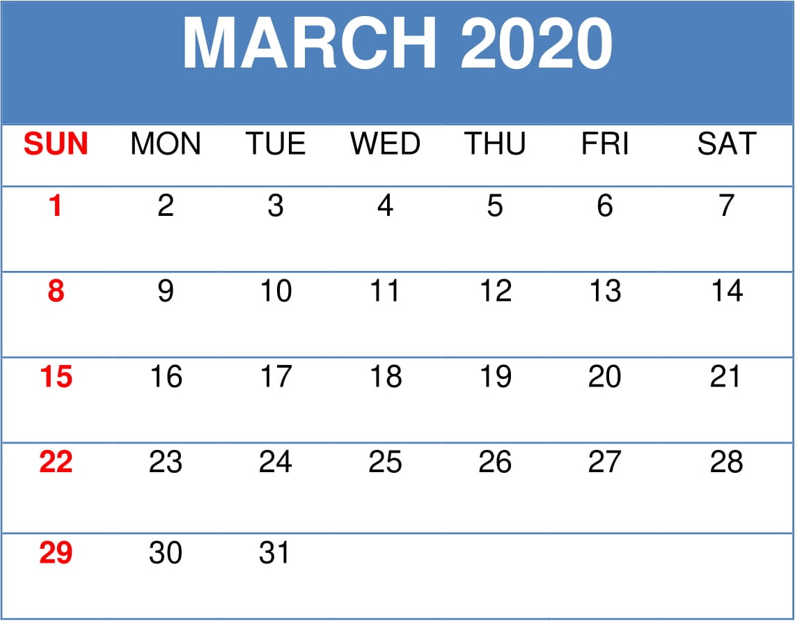 Printable March 2020 Calendar 