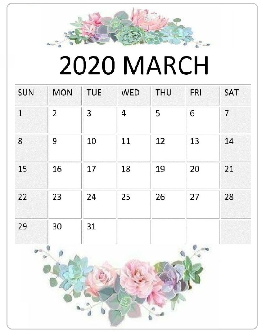 Printable March 2020 Calendar 