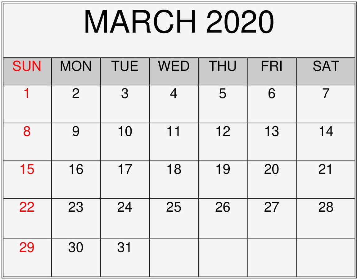 Printable March 2020 Calendar 