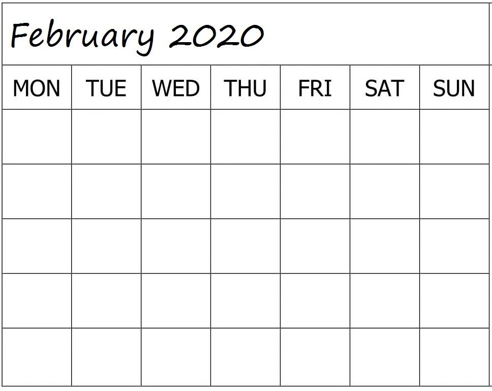 Blank February 2020 Calendar 