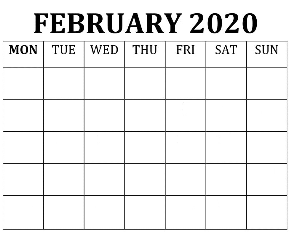 Blank February 2020 Calendar 