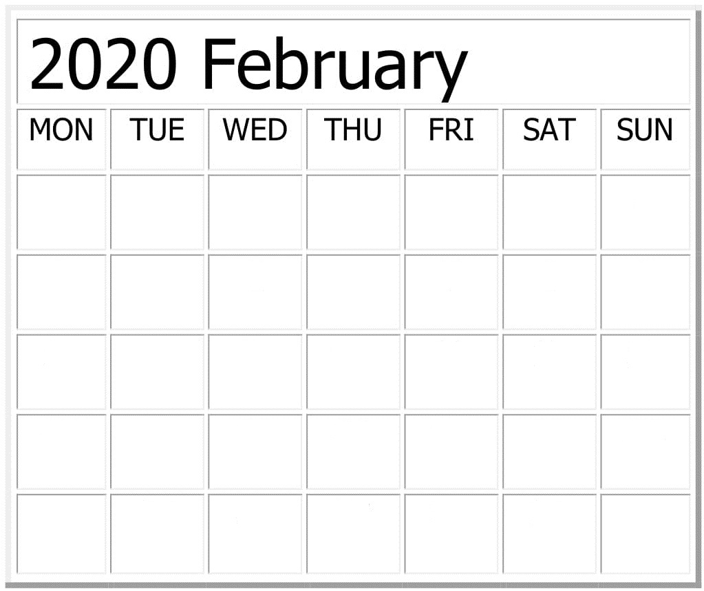 Blank February 2020 Calendar 