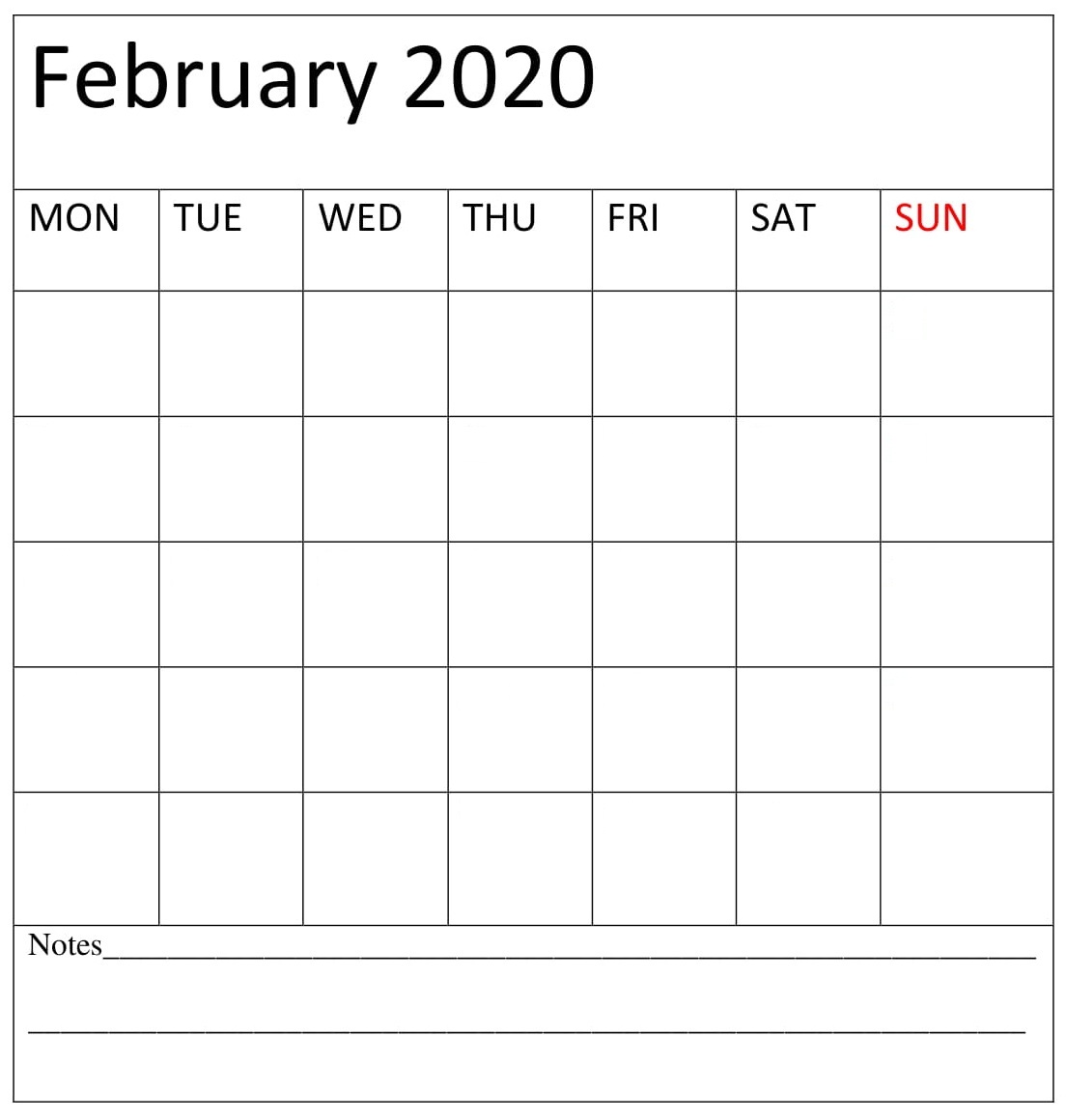 February 2020 Blank Calendar