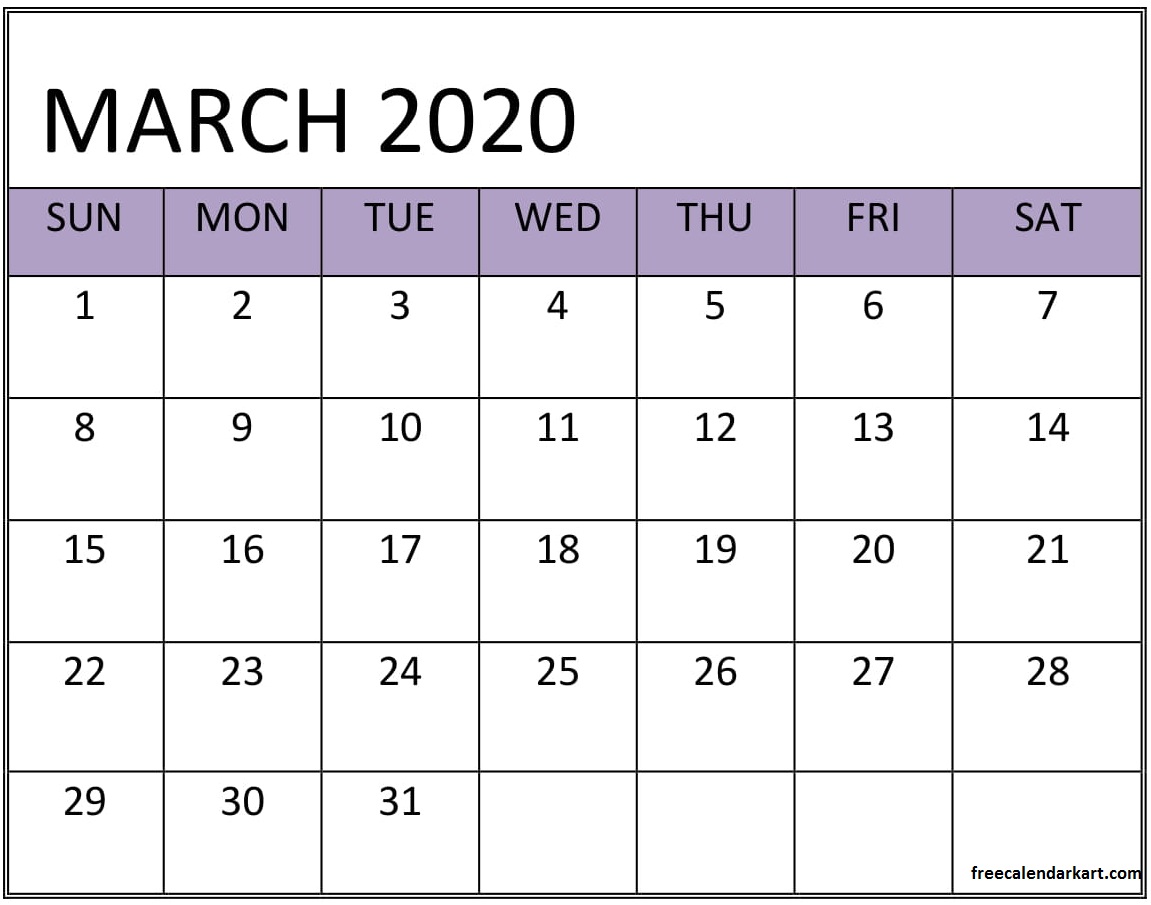 March Calendar 2020 